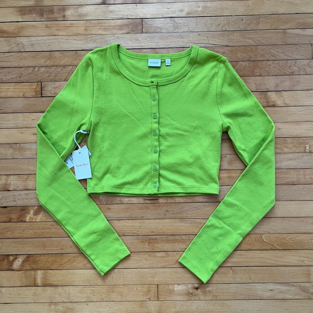 NWT Aritzia Sunday Best Green LongSleeve button up Crop Top